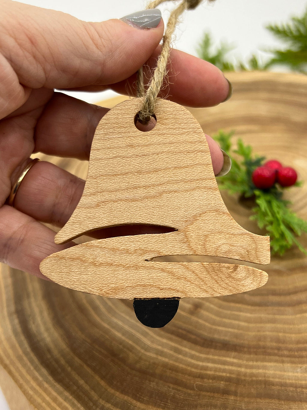 Christmas ornaments, rustic Christmas bauble, wooden Christmas decoration, Christmas ornament, wooden sleigh, wooden bell, Christmas stocking