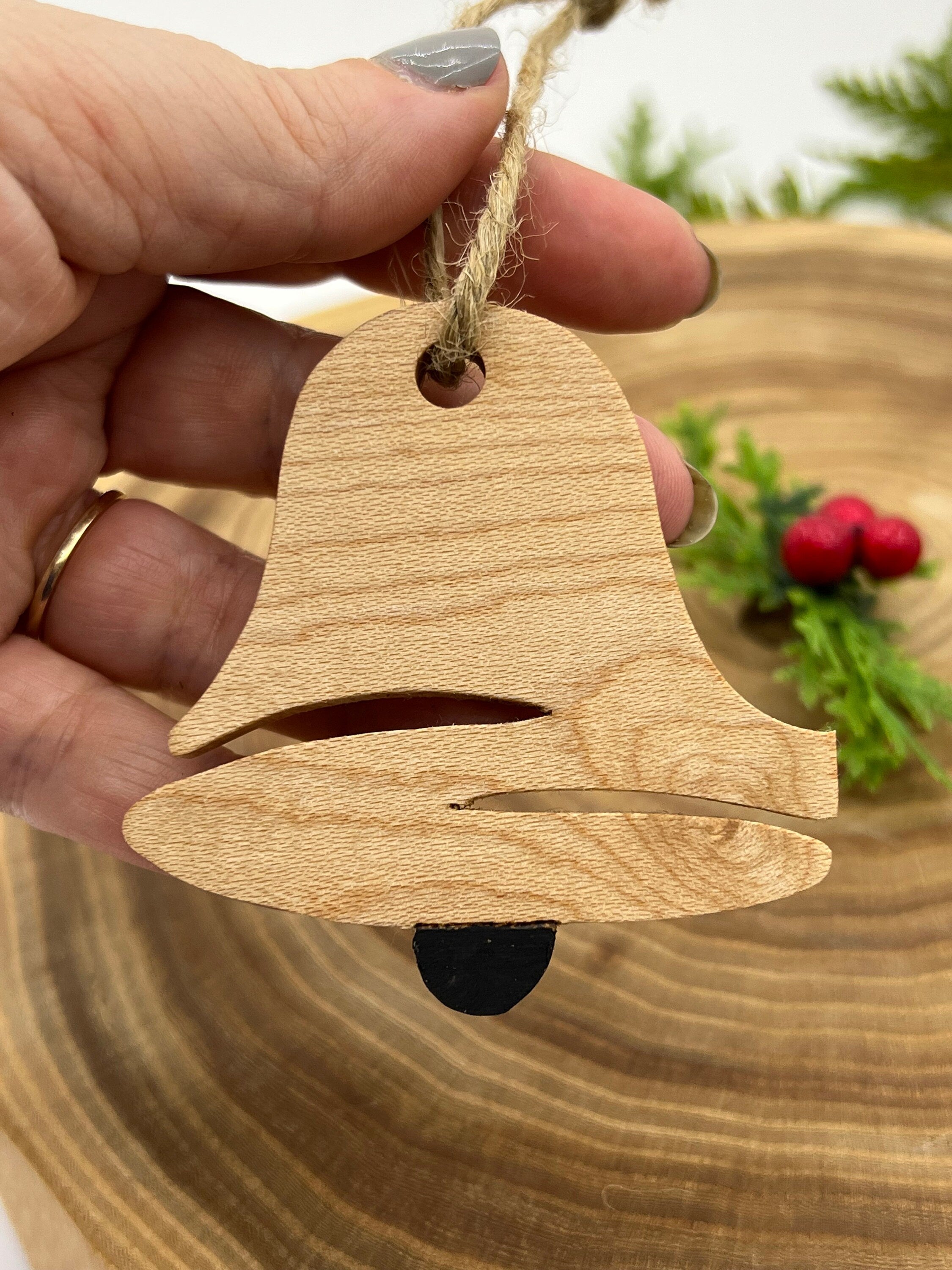 Christmas ornaments, rustic Christmas bauble, wooden Christmas decoration, Christmas ornament, wooden sleigh, wooden bell, Christmas stocking