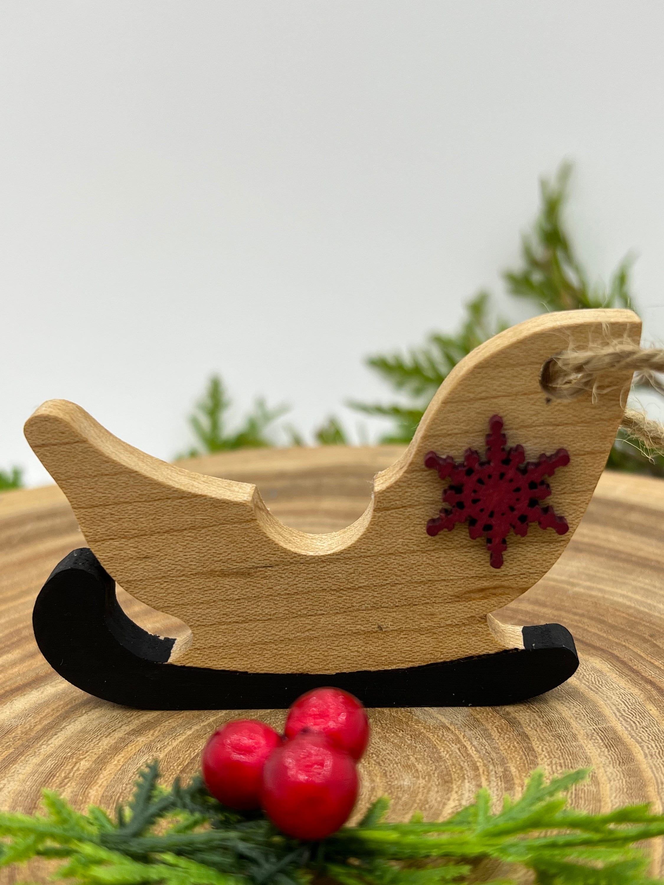 Christmas ornaments, rustic Christmas bauble, wooden Christmas decoration, Christmas ornament, wooden sleigh, wooden bell, Christmas stocking
