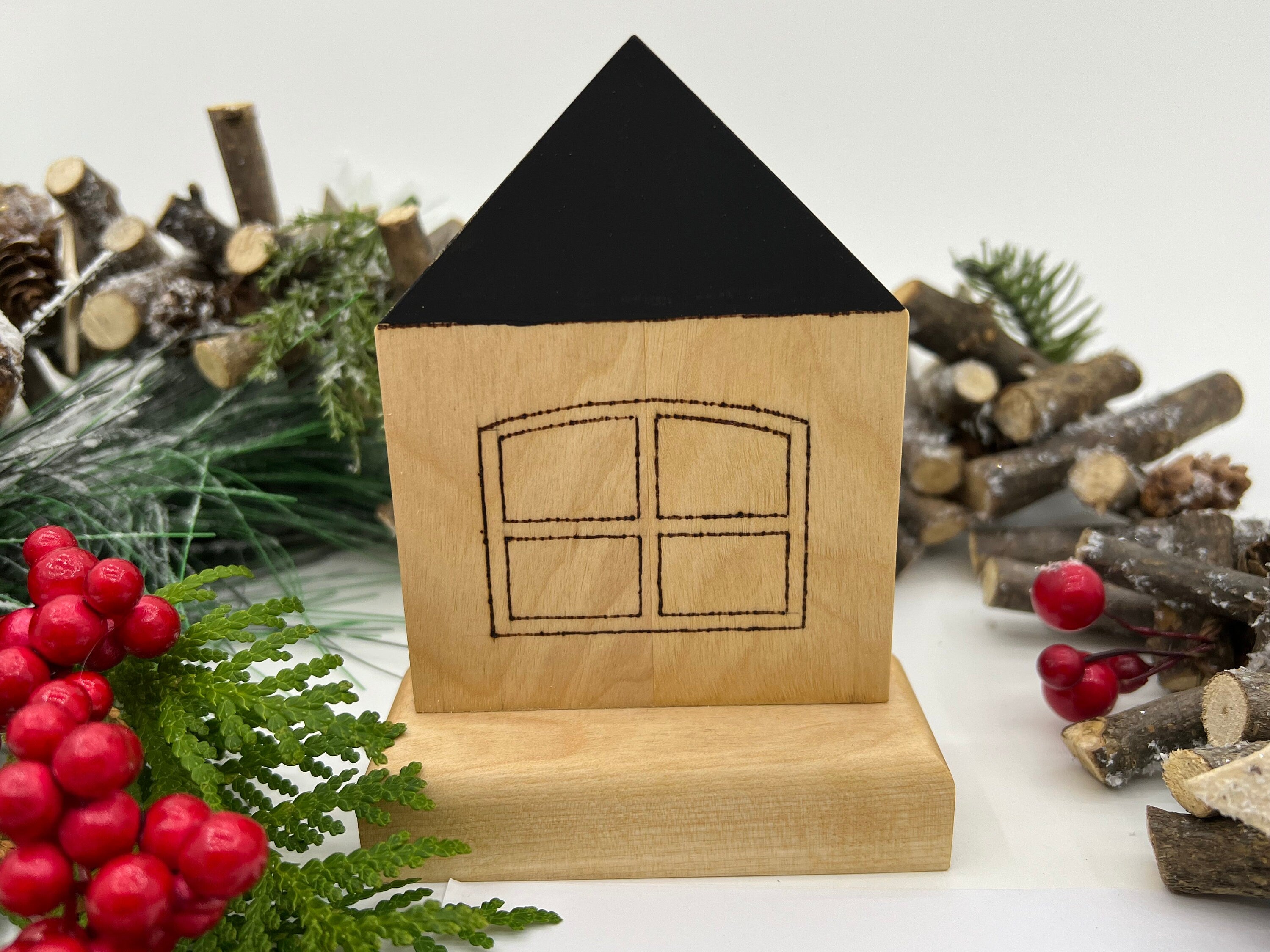Maison de noël en bois, ornement de noël rustique, décoration de noël, ornement de noël, maison en bois, maison rustique, ornement en bois