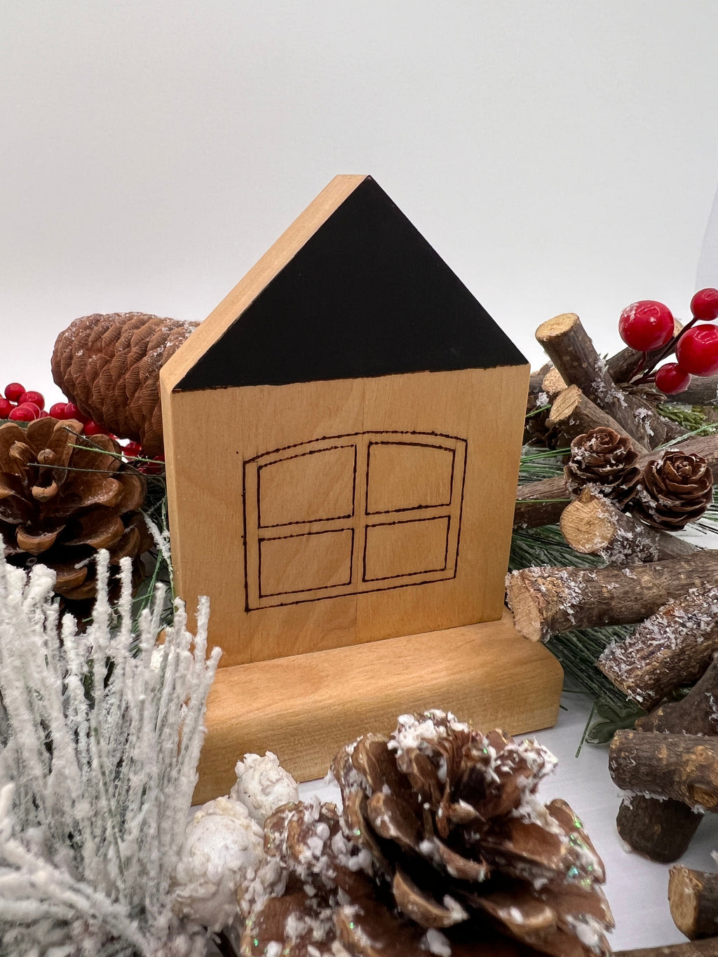 Maison de noël en bois, ornement de noël rustique, décoration de noël, ornement de noël, maison en bois, maison rustique, ornement en bois